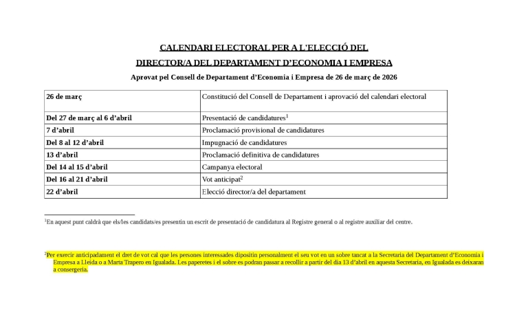 CALENDARI ELECTORAL DECOEMP 2026